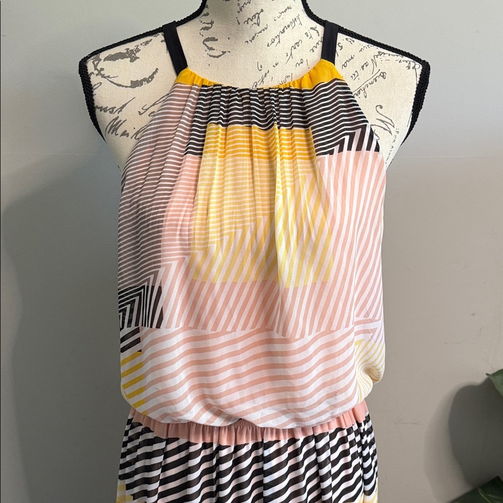 Vince Camuto Maxi Dress Size 10 Halter Sleeveless Colorblock Geometric Summer - Picture 2 of 6